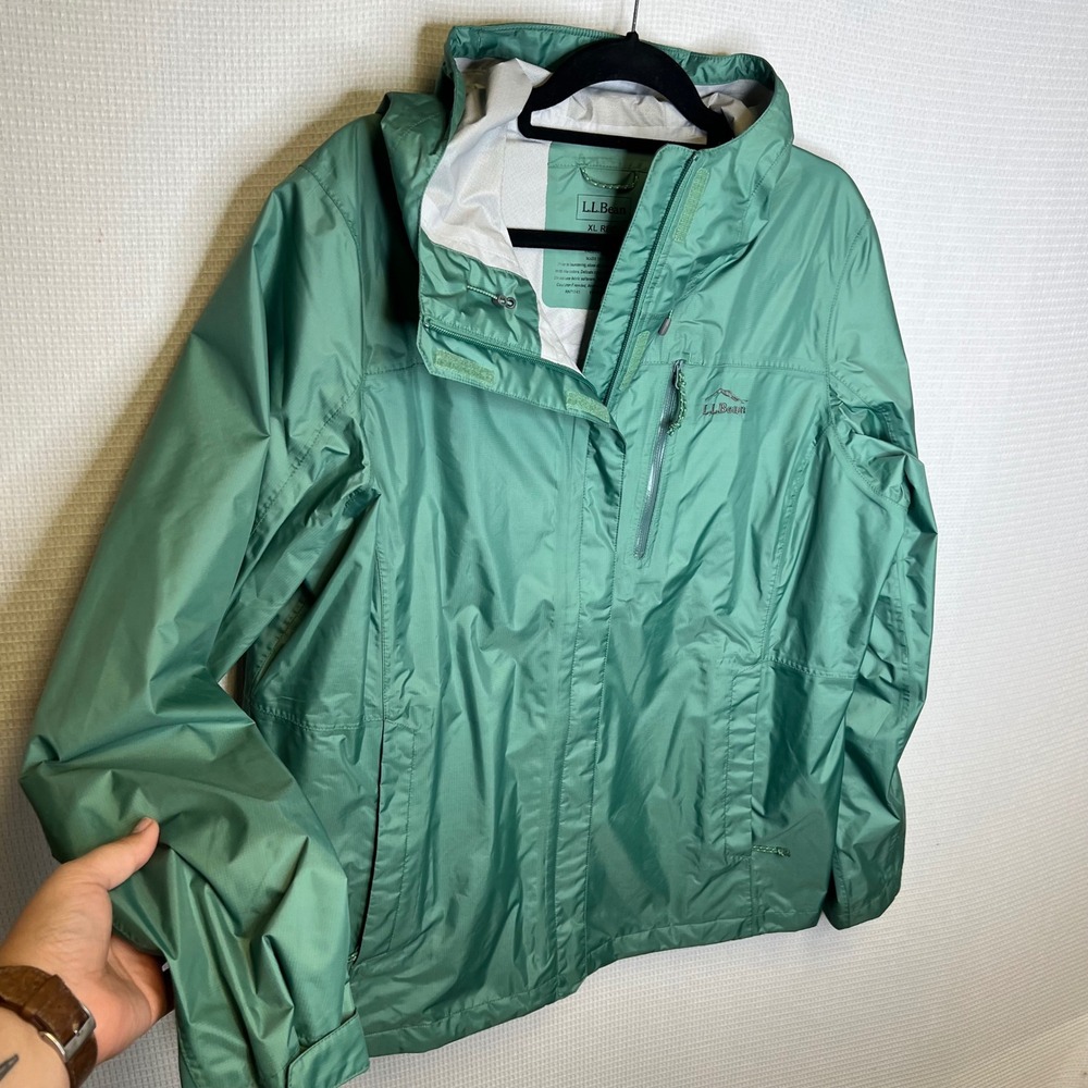 LL Bean Trail Model Rain Jacket Womens XL Green TEK Waterproof Hooded 506197